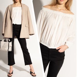 RAG & BONE Mimi Off-the-Shoulder Cotton-Crepon Cream Balloon Sleeve Top Size S
